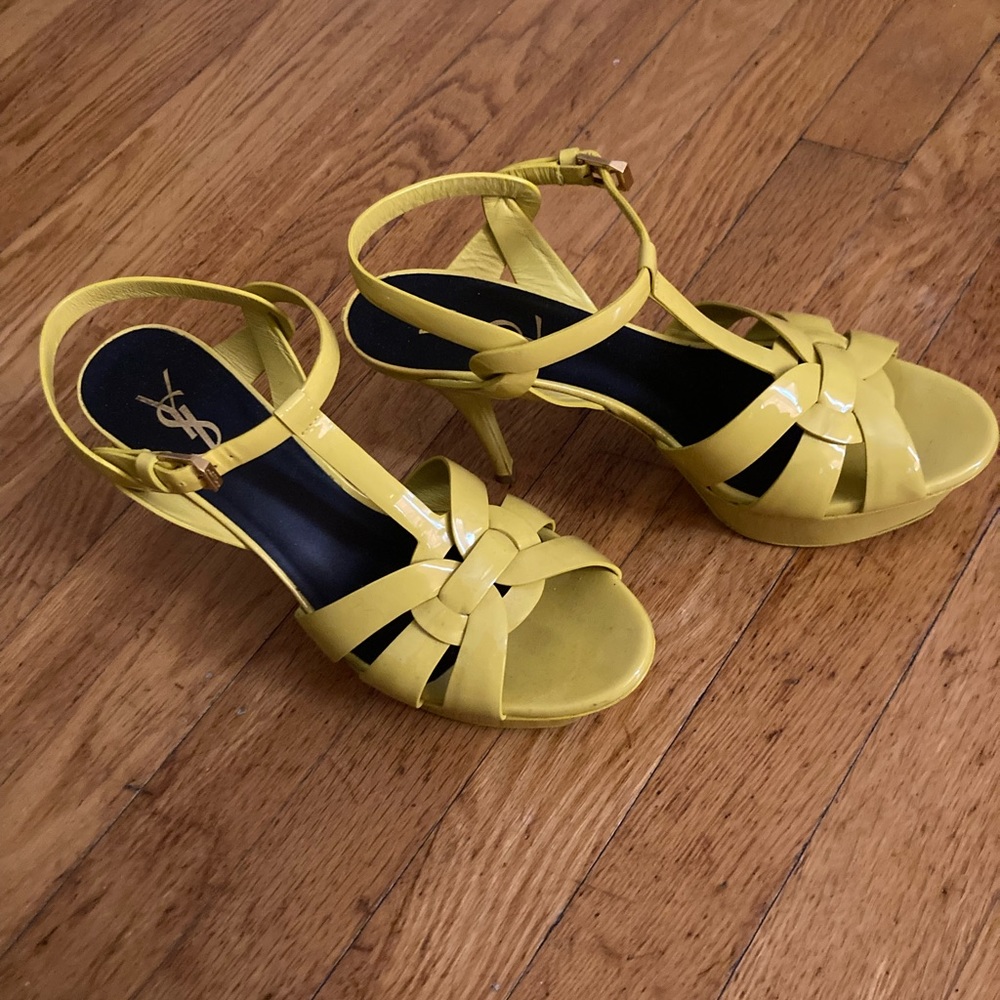 YSL Tribute Sandals - Yellow Patent Leather -Size 39 (US women 8)